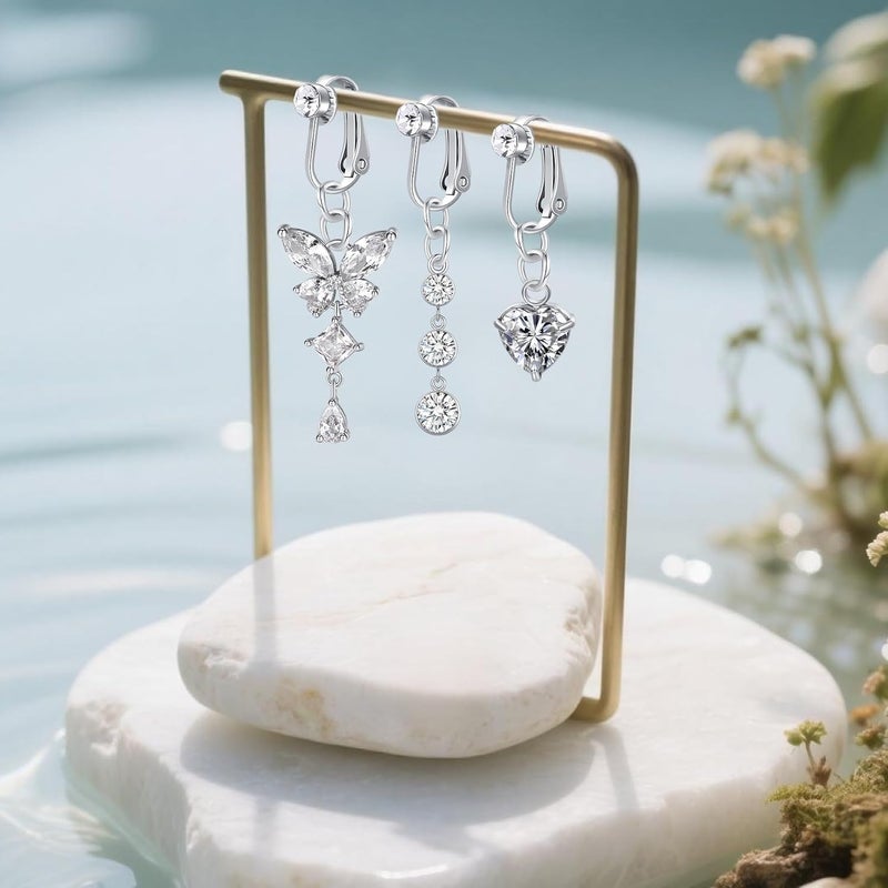 D.Bella Fake Belly Ring Fake Belly Piercing Clip on Belly Button Rings Surgical Steel Fake Belly Button Ring Fake Earrings Diamond Snake Dangle Non Piercing Fake Belly Piercing Jewelry - Image 5
